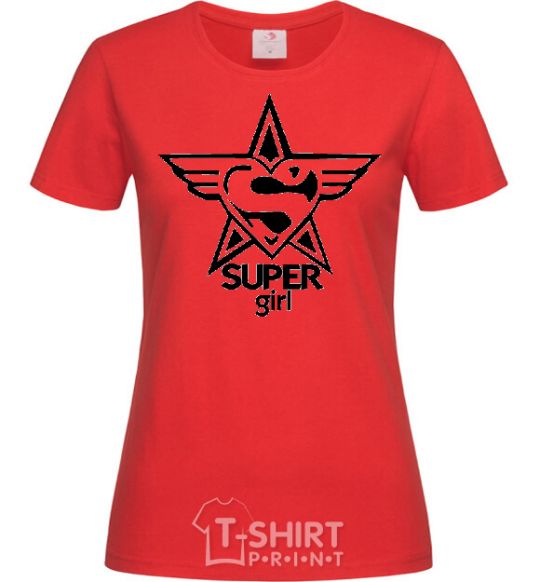 Женская футболка SUPER GIRL ч/б изображение Красный фото
