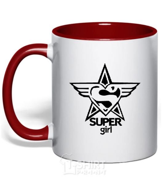 Mug with a colored handle SUPER GIRL b&w image red фото
