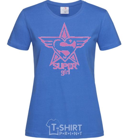 Женская футболка SUPER GIRL ч/б изображение Ярко-синий фото
