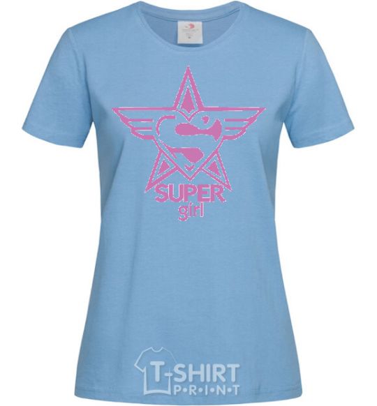 Women's T-shirt SUPER GIRL b&w image sky-blue фото