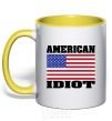 Mug with a colored handle AMERICAN IDIOT yellow фото