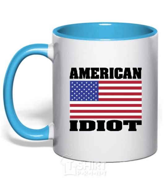 Mug with a colored handle AMERICAN IDIOT sky-blue фото