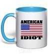 Mug with a colored handle AMERICAN IDIOT sky-blue фото