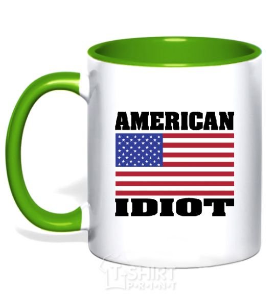 Mug with a colored handle AMERICAN IDIOT kelly-green фото