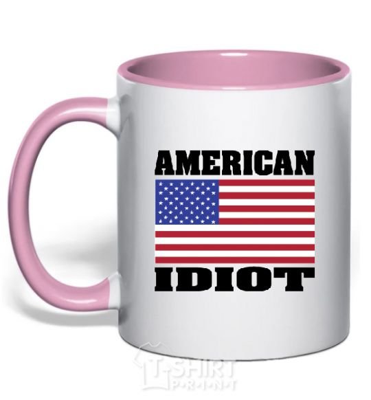 Mug with a colored handle AMERICAN IDIOT light-pink фото