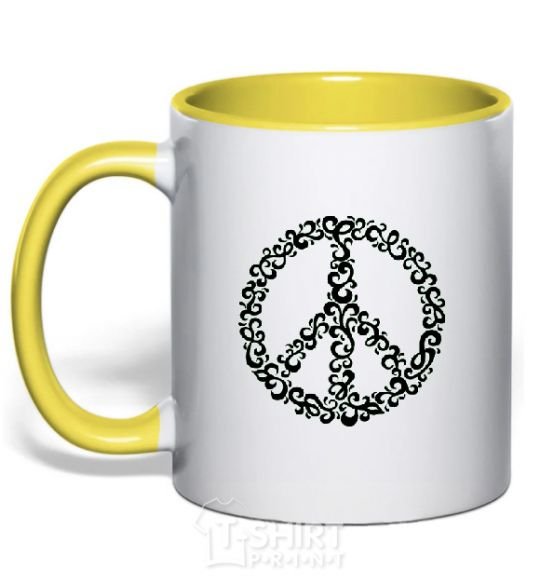 Mug with a colored handle PEACE yellow фото