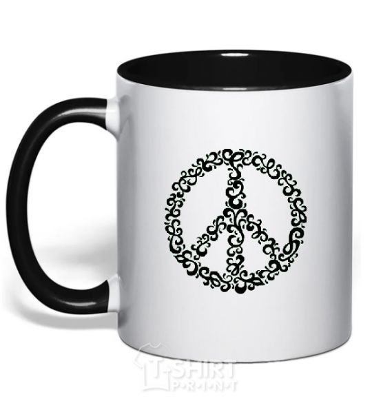 Mug with a colored handle PEACE black фото