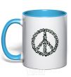 Mug with a colored handle PEACE sky-blue фото