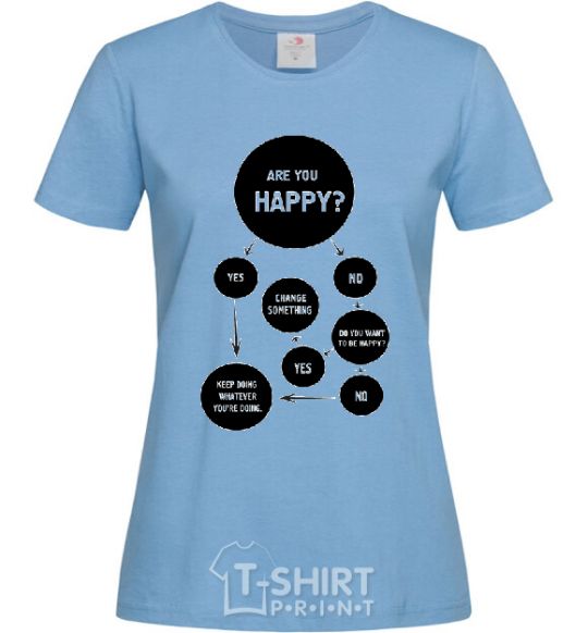Women's T-shirt ARE YOU HAPPY? sky-blue фото