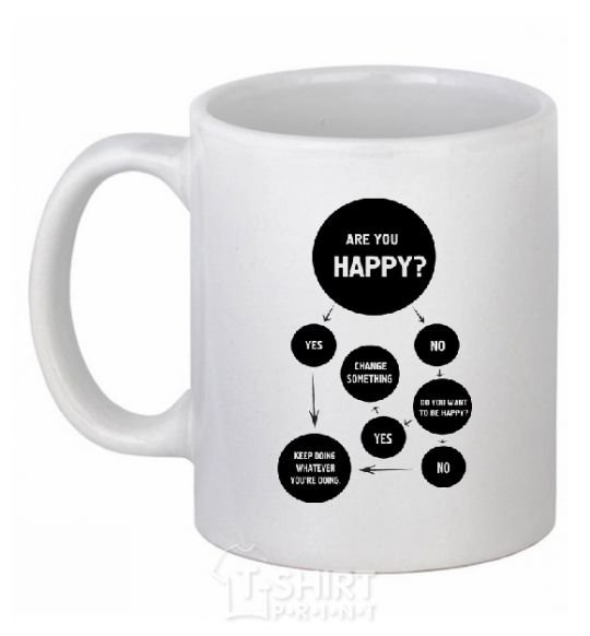 Ceramic mug ARE YOU HAPPY? White фото