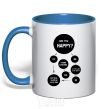 Mug with a colored handle ARE YOU HAPPY? royal-blue фото