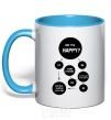 Mug with a colored handle ARE YOU HAPPY? sky-blue фото