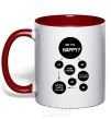 Mug with a colored handle ARE YOU HAPPY? red фото