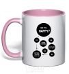 Mug with a colored handle ARE YOU HAPPY? light-pink фото