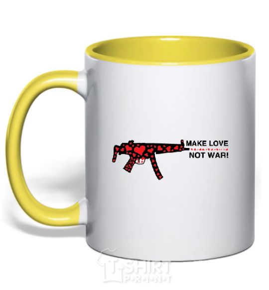 Mug with a colored handle MAKE LOVE NOT WAR! yellow фото