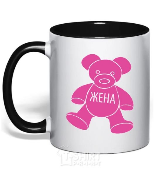 Mug with a colored handle Wife in a bear black фото