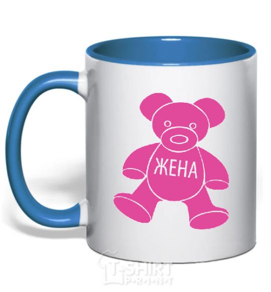 Mug with a colored handle Wife in a bear royal-blue фото