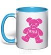 Mug with a colored handle Wife in a bear sky-blue фото