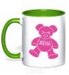 Mug with a colored handle Wife in a bear kelly-green фото