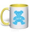 Mug with a colored handle HUSBAND yellow фото