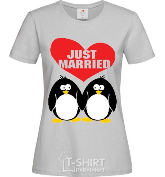 Женская футболка JUST MARRIED PENGUINS Серый фото