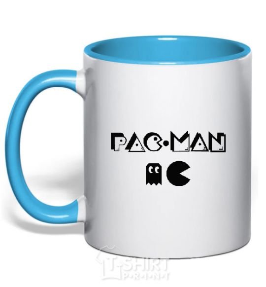 Mug with a colored handle PAC MAN sky-blue фото
