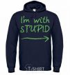 Men`s hoodie I'M WITH STUPID navy-blue фото