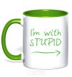 Mug with a colored handle I'M WITH STUPID kelly-green фото