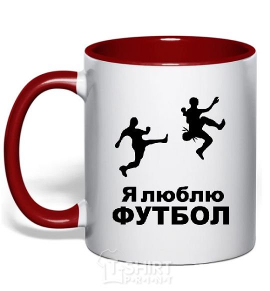 Mug with a colored handle I LOVE FOOTBALL red фото