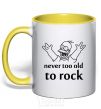 Mug with a colored handle Homer Never too old to rock yellow фото