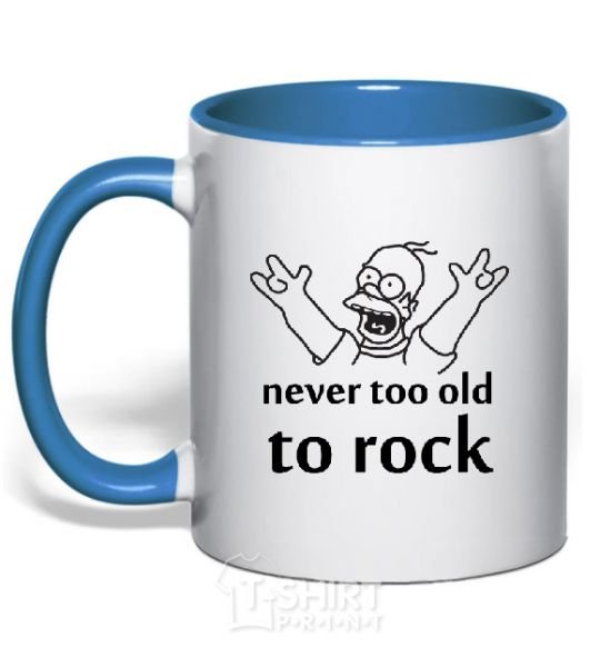 Mug with a colored handle Homer Never too old to rock royal-blue фото