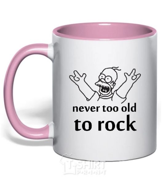 Mug with a colored handle Homer Never too old to rock light-pink фото