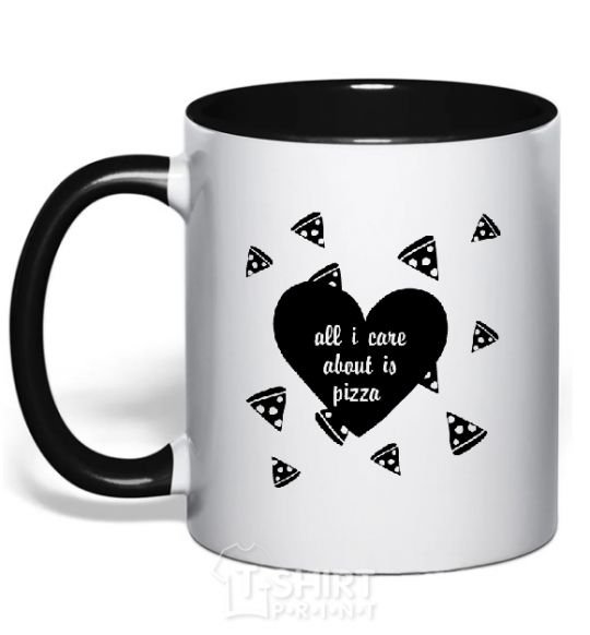 Mug with a colored handle ALL I CARE ABOUT IS... black фото