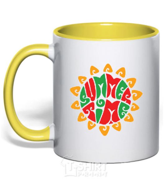 Mug with a colored handle SUMMERTIME yellow фото