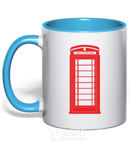 Mug with a colored handle TELEPHONE sky-blue фото