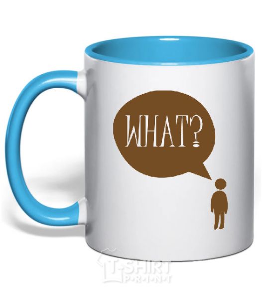 Mug with a colored handle WHAT? sky-blue фото