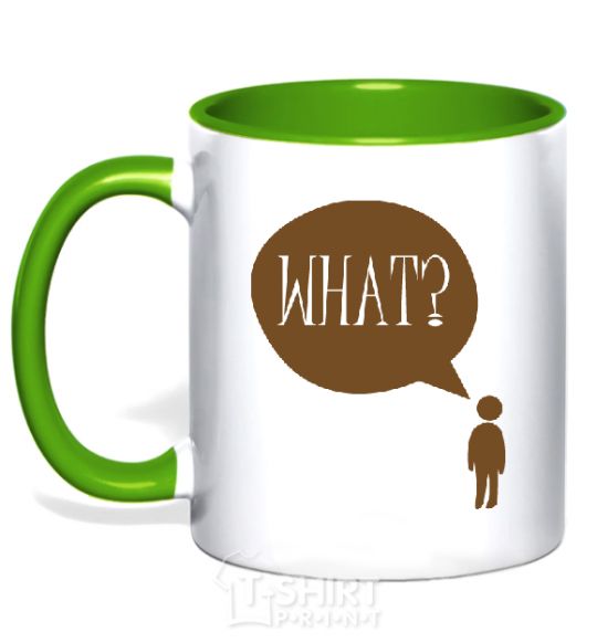 Mug with a colored handle WHAT? kelly-green фото