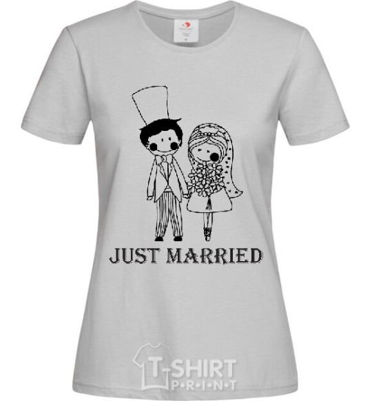 Women's T-shirt JUST MARRIED (PASTEL) grey фото