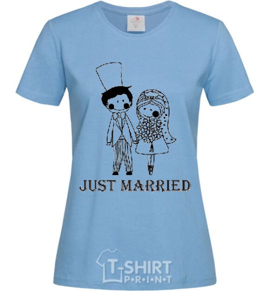 Women's T-shirt JUST MARRIED (PASTEL) sky-blue фото