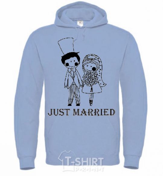 Men`s hoodie JUST MARRIED (PASTEL) sky-blue фото