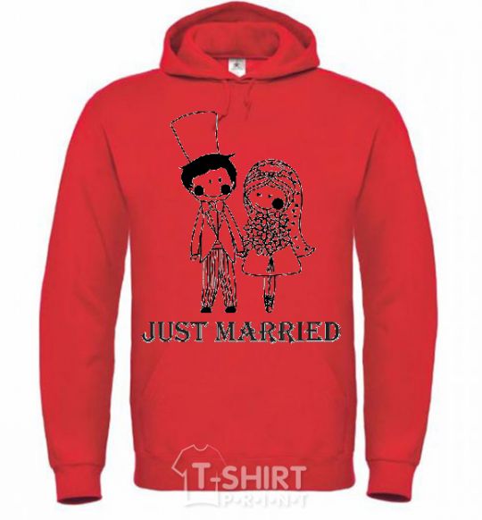 Men`s hoodie JUST MARRIED (PASTEL) bright-red фото