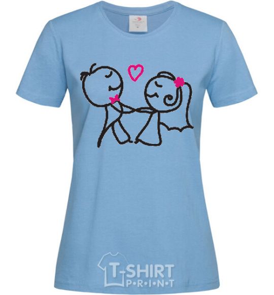 Women's T-shirt GROOM KISSES THE BRIDE sky-blue фото