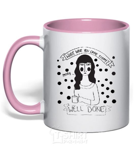 Mug with a colored handle WHAT HAVE YOU DONE... light-pink фото