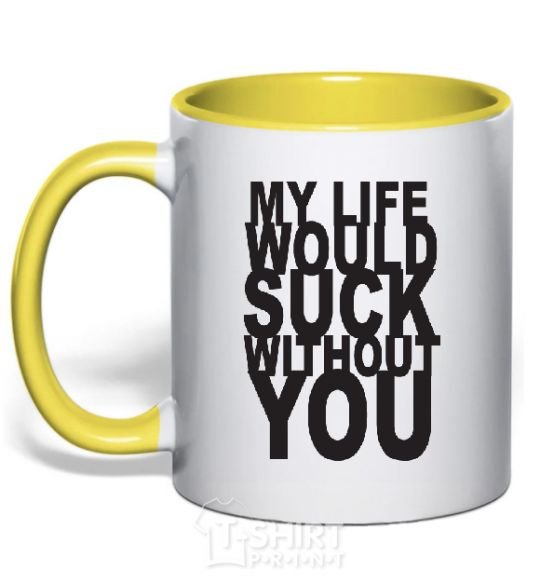 Mug with a colored handle MY LIFE WOULD... yellow фото