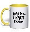 Mug with a colored handle TRUST ME...I KNOW FASHION yellow фото
