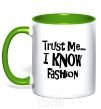 Mug with a colored handle TRUST ME...I KNOW FASHION kelly-green фото
