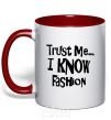 Mug with a colored handle TRUST ME...I KNOW FASHION red фото