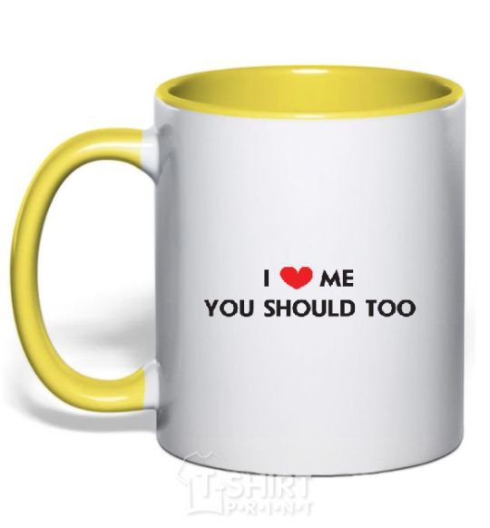Mug with a colored handle I <3 ME, YOU SHOULD TOO yellow фото