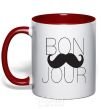 Mug with a colored handle BON JOUR red фото