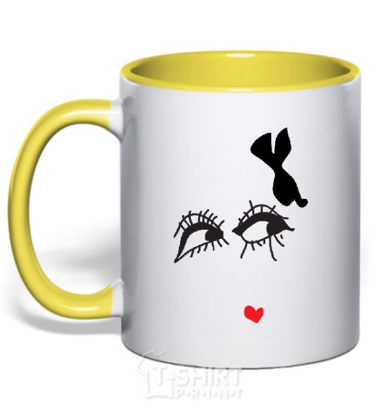 Mug with a colored handle EYES yellow фото